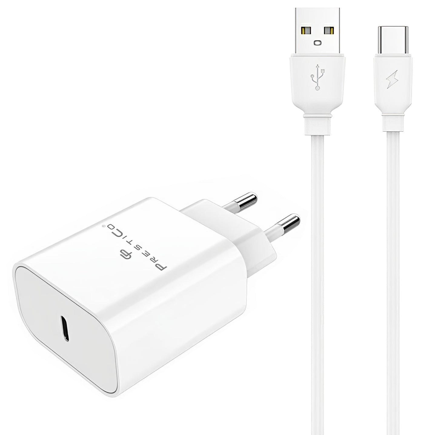 Mrežni punjač s USB-C kabelom Prestico F15S-C, 30W, 3A, 1 x USB-C, Bijeli