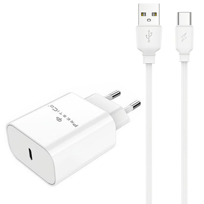 Mrežni punjač s USB-C kabelom Prestico F15S-C, 30W, 3A, 1 x USB-C, Bijeli