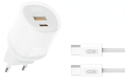 Punjač za mrežu s USB-C kabelom XO Design L151, 30W, 3A, 1 x USB-A - 1 x USB-C, Bijeli