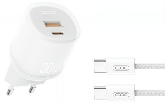 Punjač za mrežu s USB-C kabelom XO Design L151, 30W, 3A, 1 x USB-A - 1 x USB-C, Bijeli