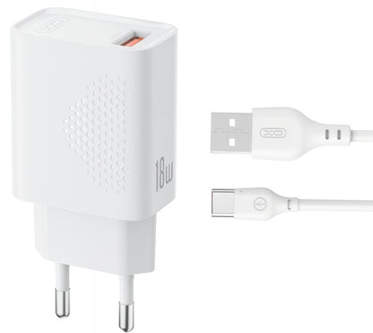 Punjač za mrežu s USB-C kabelom XO Design L159, 18W, 3A, 1 x USB-A, Bijeli