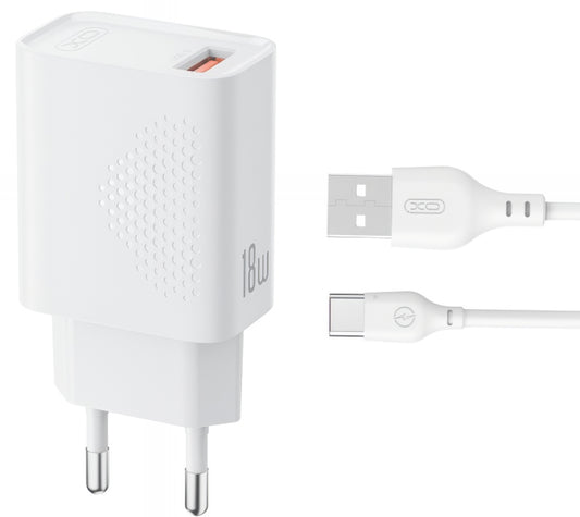 Punjač za mrežu s USB-C kabelom XO Design L159, 18W, 3A, 1 x USB-A, Bijeli