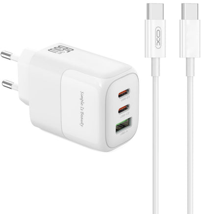 Punjač za mrežu s USB-C kabelom XO Design L139, 65W, 4.5A, 1 x USB-A - 2 x USB-C, Bijeli