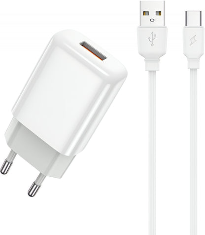 Punjač mreže s USB-C kabelom Prestico F9S, 12W, 2.4A, 1 x USB-A, Bijeli