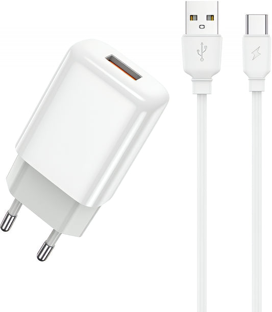 Punjač mreže s USB-C kabelom Prestico F9S, 12W, 2.4A, 1 x USB-A, Bijeli