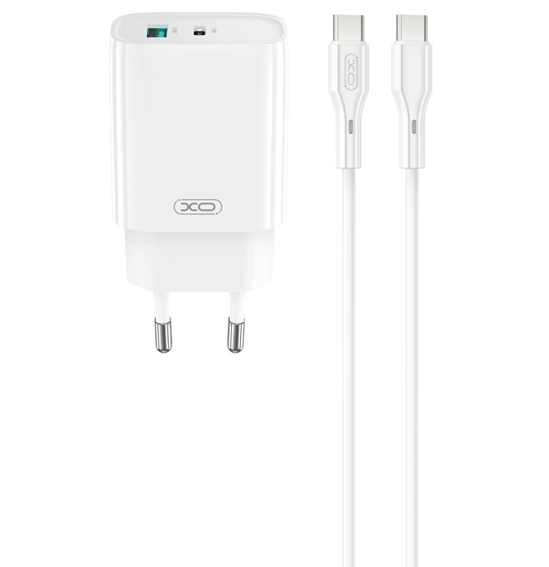 Punjač za mrežu s USB-C kabelom XO Design CE30, 30W, 3A, 1 x USB-A - 1 x USB-C, Bijeli