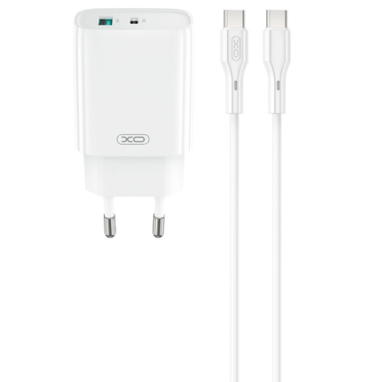 Punjač za mrežu s USB-C kabelom XO Design CE30, 30W, 3A, 1 x USB-A - 1 x USB-C, Bijeli