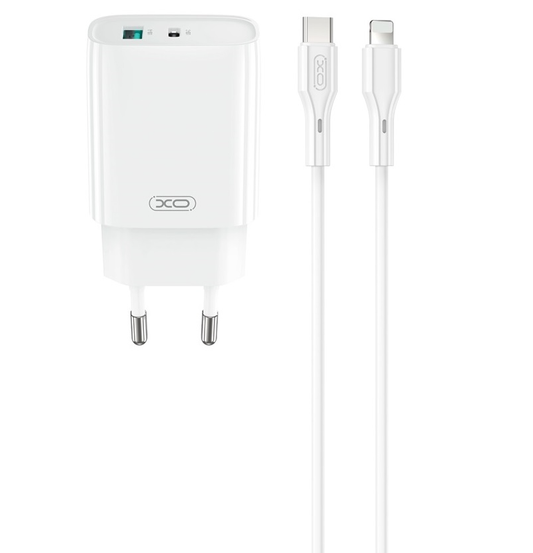 Punjač za mrežu s Lightning kabelom XO Design CE30, 30W, 3A, 1 x USB-A - 1 x USB-C, Bijeli