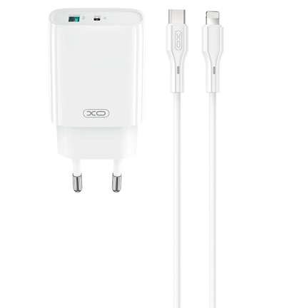 Punjač za mrežu s Lightning kabelom XO Design CE30, 30W, 3A, 1 x USB-A - 1 x USB-C, Bijeli