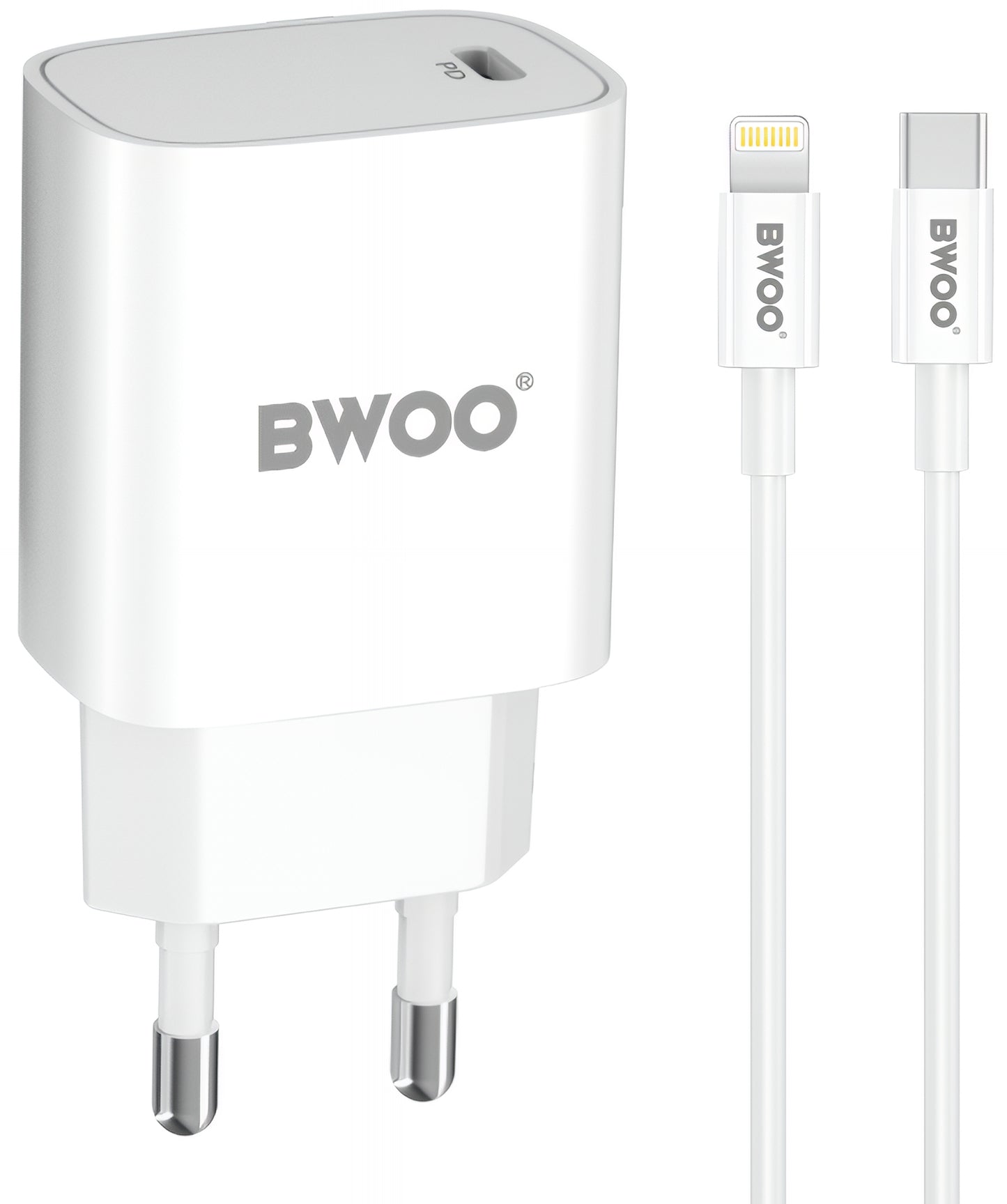 Mrežni punjač s Lightning kabelom BWOO CDA159, 20W, 3A, 1 x USB-C, Bijeli