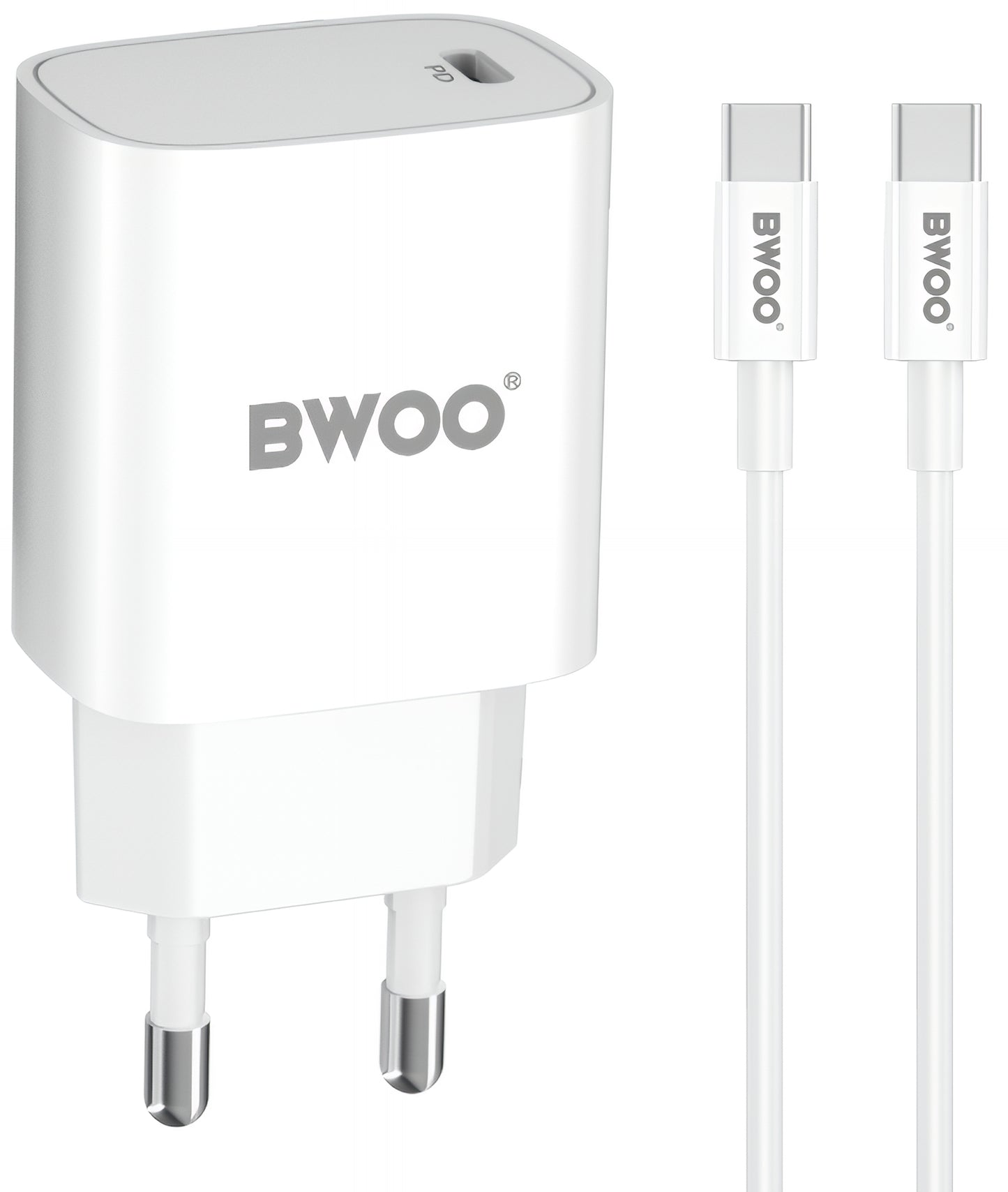 Mrežni punjač s USB-C kabelom BWOO CDA159, 20W, 3A, 1 x USB-C, Bijeli