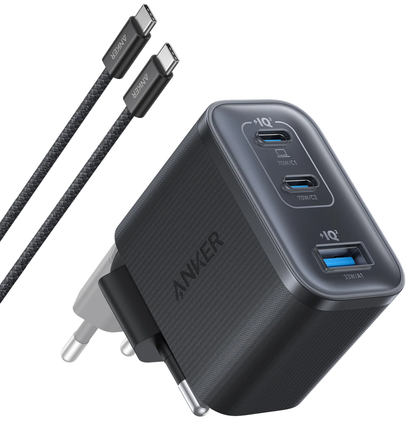 Punjač mreže s USB-C kabelom Anker Nano, 70W, 3.5A, 1 x USB-A - 2 x USB-C, Sivi B121A311