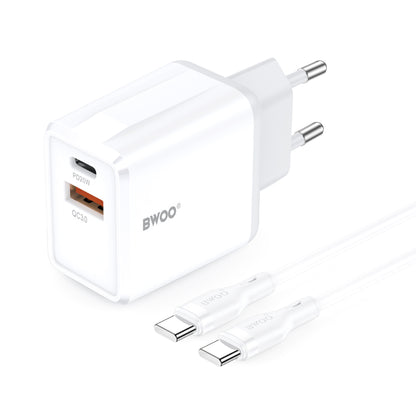 Punjač mreže s USB-C kabelom BWOO CDA182, 38W, 3A, 1 x USB-A - 1 x USB-C, Bijeli