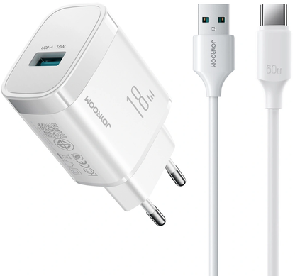 Punjač za mrežu s USB-C kabelom Joyroom JR-TF4, 18W, 3A, 1 x USB-A, Bijeli