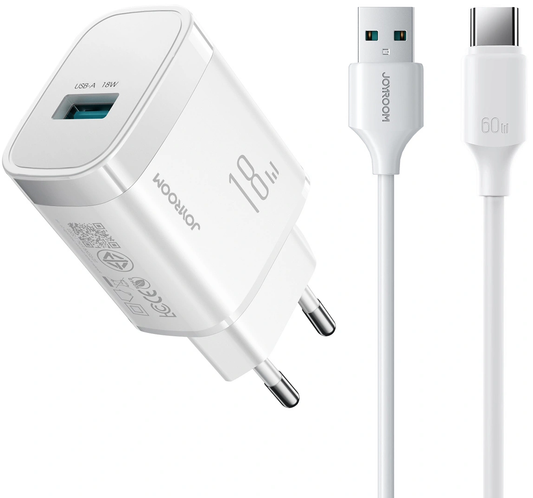 Punjač za mrežu s USB-C kabelom Joyroom JR-TF4, 18W, 3A, 1 x USB-A, Bijeli