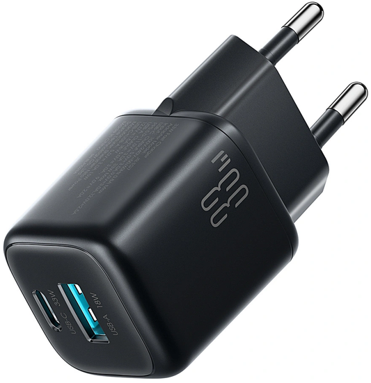 Punjač za mrežu s USB-C kabelom Joyroom JR-TG7, 33W, 3A, 1 x USB-A - 1 x USB-C, Crna