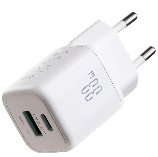 Punjač za mrežu s USB-C kabelom Joyroom JR-TG7, 33W, 3A, 1 x USB-A - 1 x USB-C, Bijela