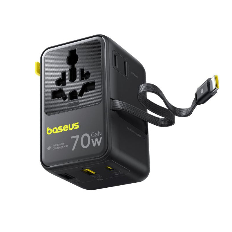 Punjač Mreže S USB-C Kabelom Baseus Travel EnerCore CG11, 70W, 2 x Utikač - 1 x USB-C - 2 x USB-A, Crni E0307E00