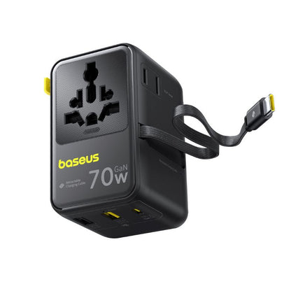 Punjač Mreže S USB-C Kabelom Baseus Travel EnerCore CG11, 70W, 2 x Utikač - 1 x USB-C - 2 x USB-A, Crni E0307E00