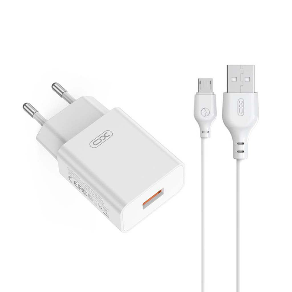 Mrežni punjač s microUSB kabelom XO Design L127, 18W, 3A, 1 x USB-A, Bijeli