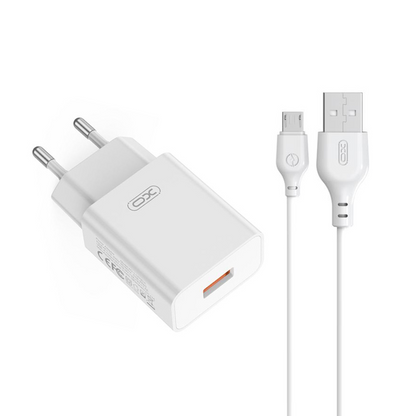 Mrežni punjač s microUSB kabelom XO Design L127, 18W, 3A, 1 x USB-A, Bijeli