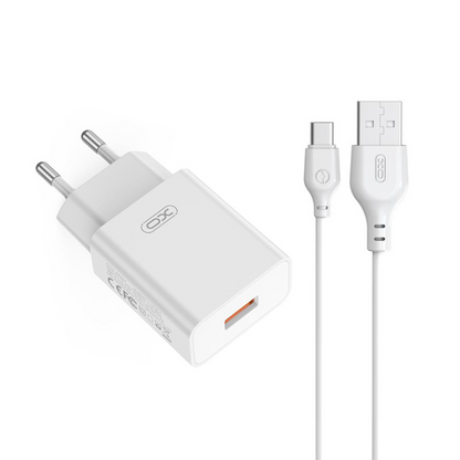 Punjač za mrežu s USB-C kabelom XO Design L127, 18W, 3A, 1 x USB-A, Bijeli