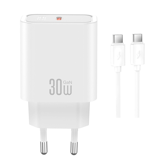 Mrežni punjač s USB-C kabelom XO Design CE41, 30W, 3A, 1 x USB-C, Bijela