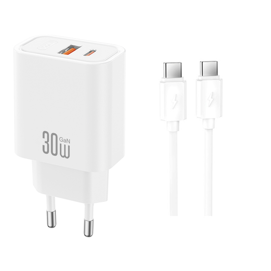 Mrežni punjač s USB-C kabelom XO Design CE42, 30W, 3A, 1 x USB-A - 1 x USB-C, Bijela