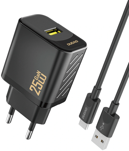 Mrežni punjač s USB-C kabelom Dudao A27STEU, 25W, 3A, 1 x USB-A, Crni