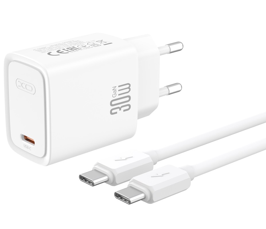 Mrežni punjač s USB-C kabelom XO Design CE53, 30 W, 3 A, 1 x USB-C, bijeli