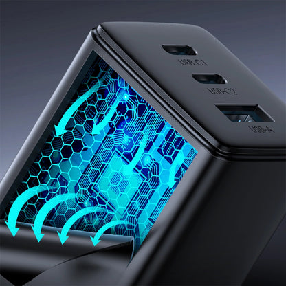 Punjač za mrežu s USB-C kabelom Joyroom TCG01, 65W, 3.25A, 1 x USB-A - 2 x USB-C, Crni