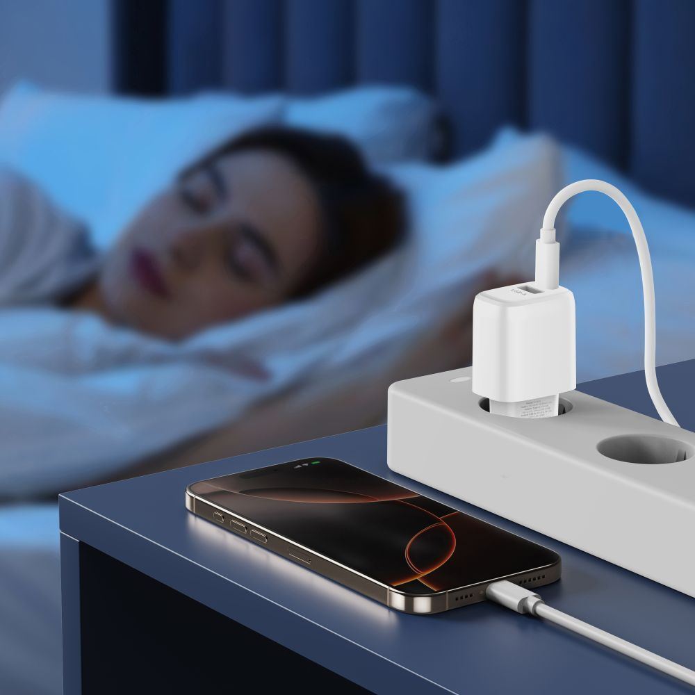 Punjač za mrežu s USB-C kabelom Tech-Protect NCA20, 20W, 3A, 1 x USB-A - 1 x USB-C, Bijela