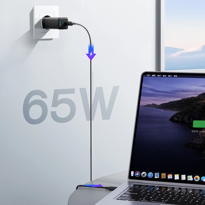 Punjač za mrežu s USB-C kabelom Joyroom JR-TG10, 65W, 3.25A, 1 x USB-A - 2 x USB-C, Crna