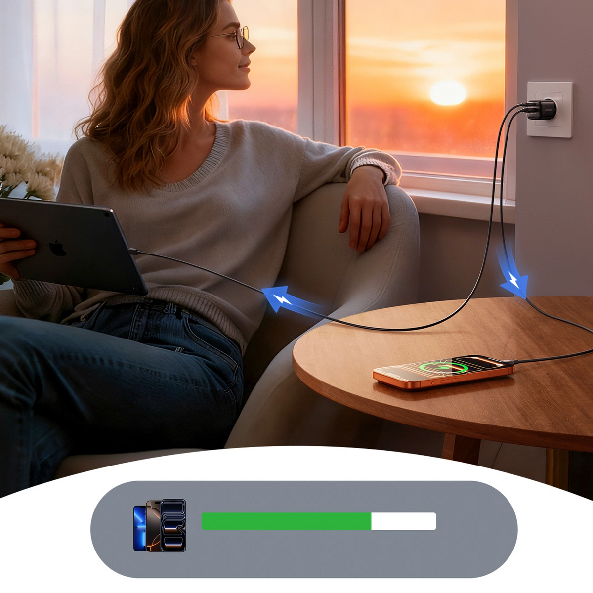 Punjač za mrežu s USB-C kabelom Joyroom JR-TG7, 33W, 3A, 1 x USB-A - 1 x USB-C, Crna