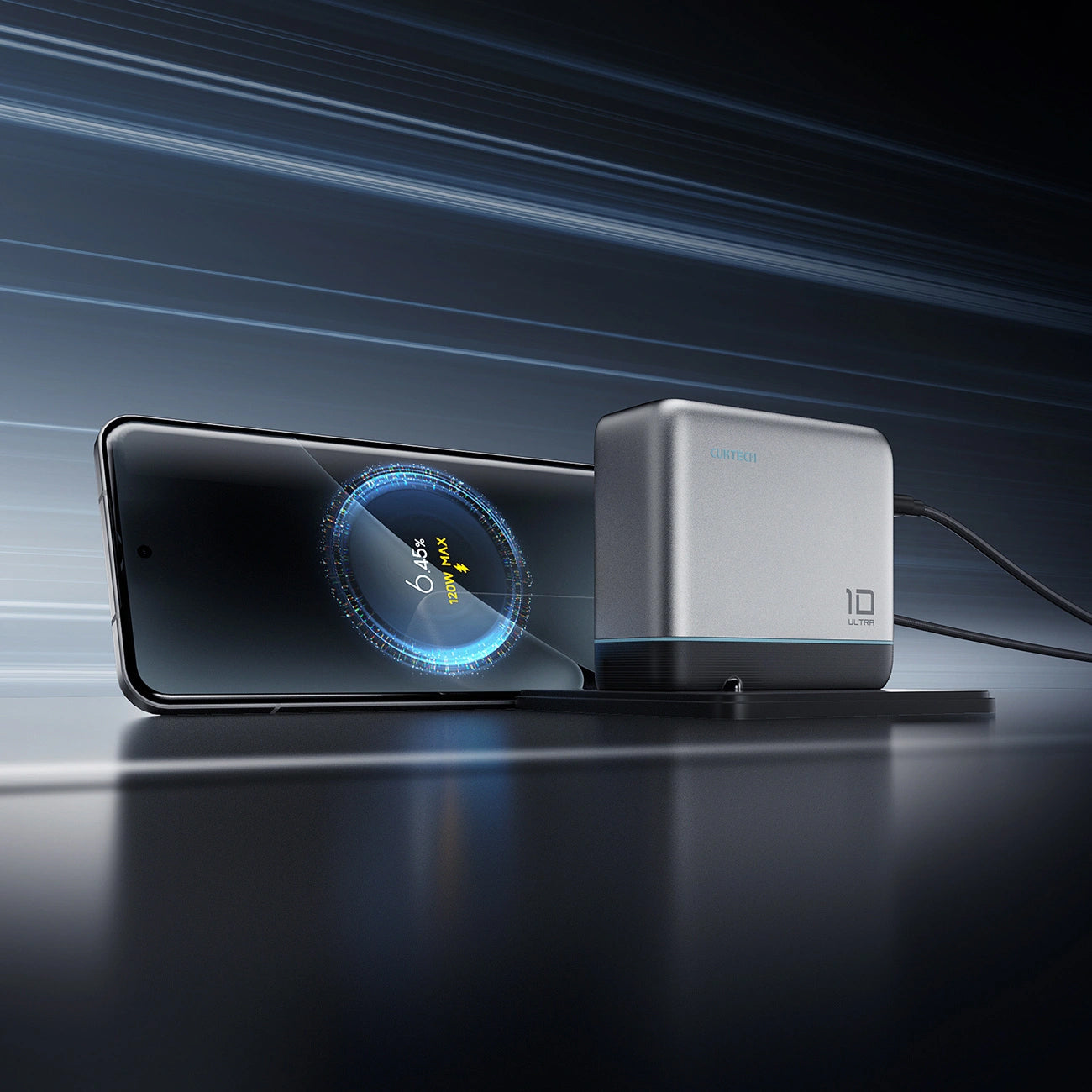 Mrežni punjač s USB-C kabelom Cuktech AD1204U Display, 120W, 6A, 1 x USB-A - 2 x USB-C, Srebrni