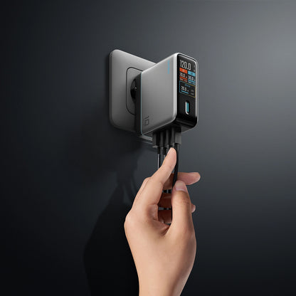 Mrežni punjač s USB-C kabelom Cuktech AD1204U Display, 120W, 6A, 1 x USB-A - 2 x USB-C, Srebrni