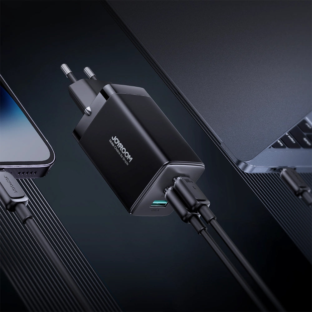 Punjač za mrežu s USB-C kabelom Joyroom TCG01, 65W, 3.25A, 1 x USB-A - 2 x USB-C, Crni