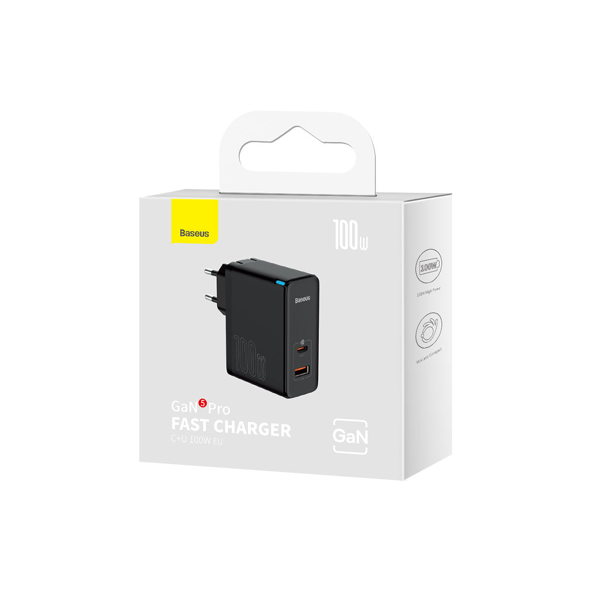 Mrežni punjač s USB-C kabelom Baseus GaN5 Pro, 100W, 3A, 1 x USB-A - 1 x USB-C, Crni CCGP090201