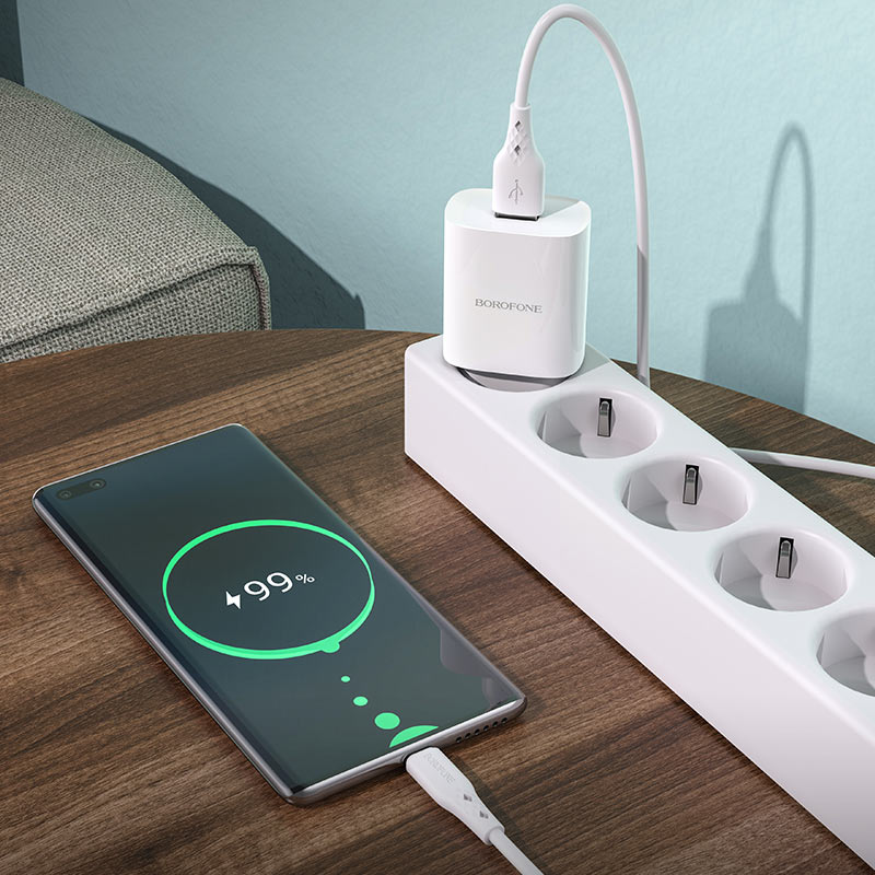 Mrežni punjač s USB-C kabelom Borofone BN1, 10W, 2.1A, 1 x USB-A, Bijeli