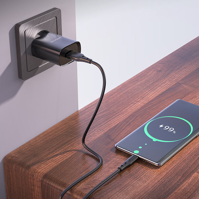 Punjač za mrežu s USB-C kabelom Borofone BN1, 10W, 2.1A, 1 x USB-A, crni