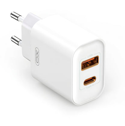 Punjač za mrežu s Lightning kabelom XO Design CE12, 20W, 3A, 1 x USB-A - 1 x USB-C, Bijeli