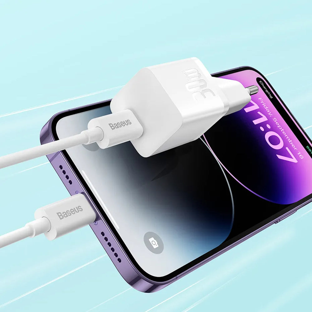 Mrežni punjač s USB-C kabelom Baseus GaN5S, 30W, 3A, 1 x USB-C, bijeli P10110902213-00