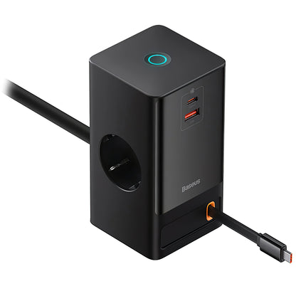 Produžni kabel Baseus GaN3 Pro PowerStrip, 65W, 3.25A, 1 x USB-A - 1 x USB-C - 2 x Schuko, Crni PSLR000301