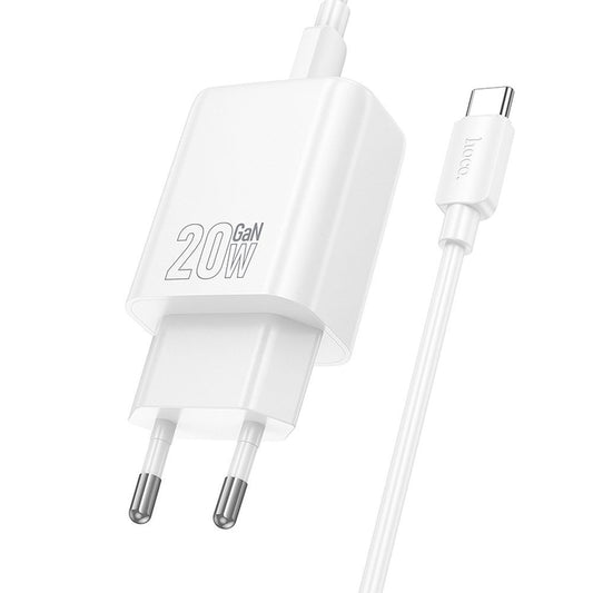 Punjač za mrežu s USB-C kabelom HOCO N60, 20W, 3A, 1 x USB-C, Bijeli