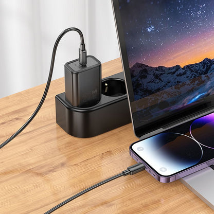 Punjač za mrežu s Lightning kabelom HOCO N62, 30W, 3A, 1 x USB-C, Crni