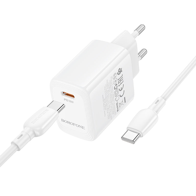 Punjač za mrežu s USB-C kabelom Borofone BN26 Fuente, 20W, 3A, 1 x USB-C, Bijeli