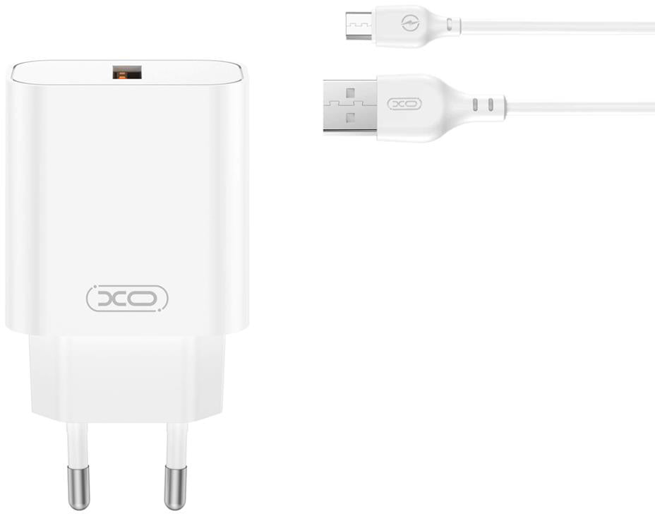 Punjač za mrežu s microUSB kabelom XO Design CE33, 18W, 3A, 1 x USB-A, Bijeli