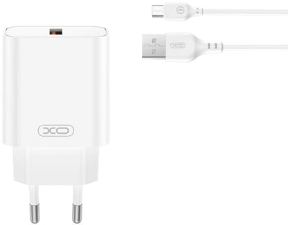 Punjač za mrežu s microUSB kabelom XO Design CE33, 18W, 3A, 1 x USB-A, Bijeli