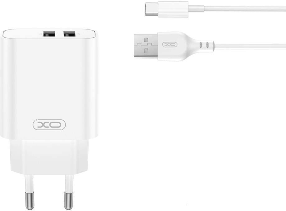 Mrežni punjač s USB-C kabelom XO Design CE34, 12W, 2.4A, 2 x USB-A, Bijeli