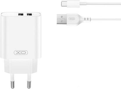 Mrežni punjač s USB-C kabelom XO Design CE34, 12W, 2.4A, 2 x USB-A, Bijeli